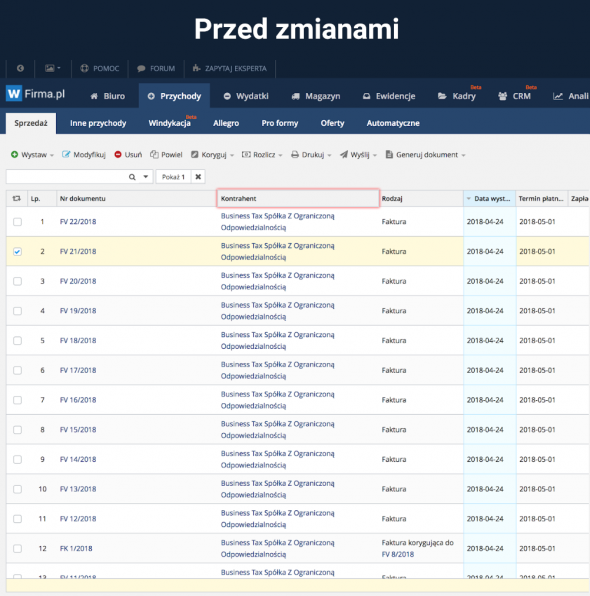 wFirma.pl - lista kontrahent&oacute;w
