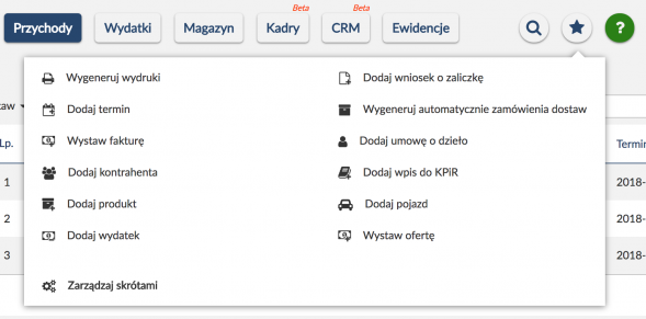 Nowy wygląd wFirma.pl - możliwość dodania akcji do ulubionych